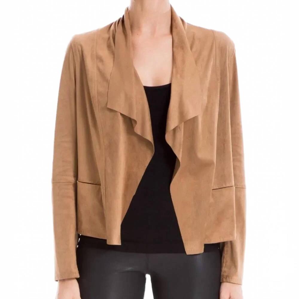 NEW MAX STUDIO faux suede open front jacket in tan